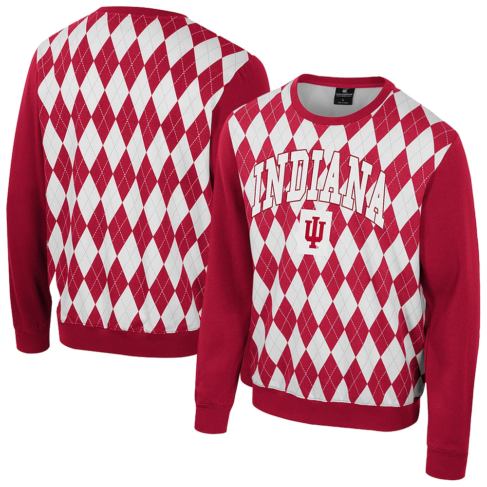 Men's Colosseum Crimson Indiana Hoosiers The Dealio Argyle Pullover Sweatshirt