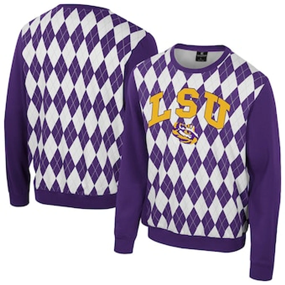 Men's Colosseum Purple LSU Tigers The Dealio Argyle Pullover Sweatshirt