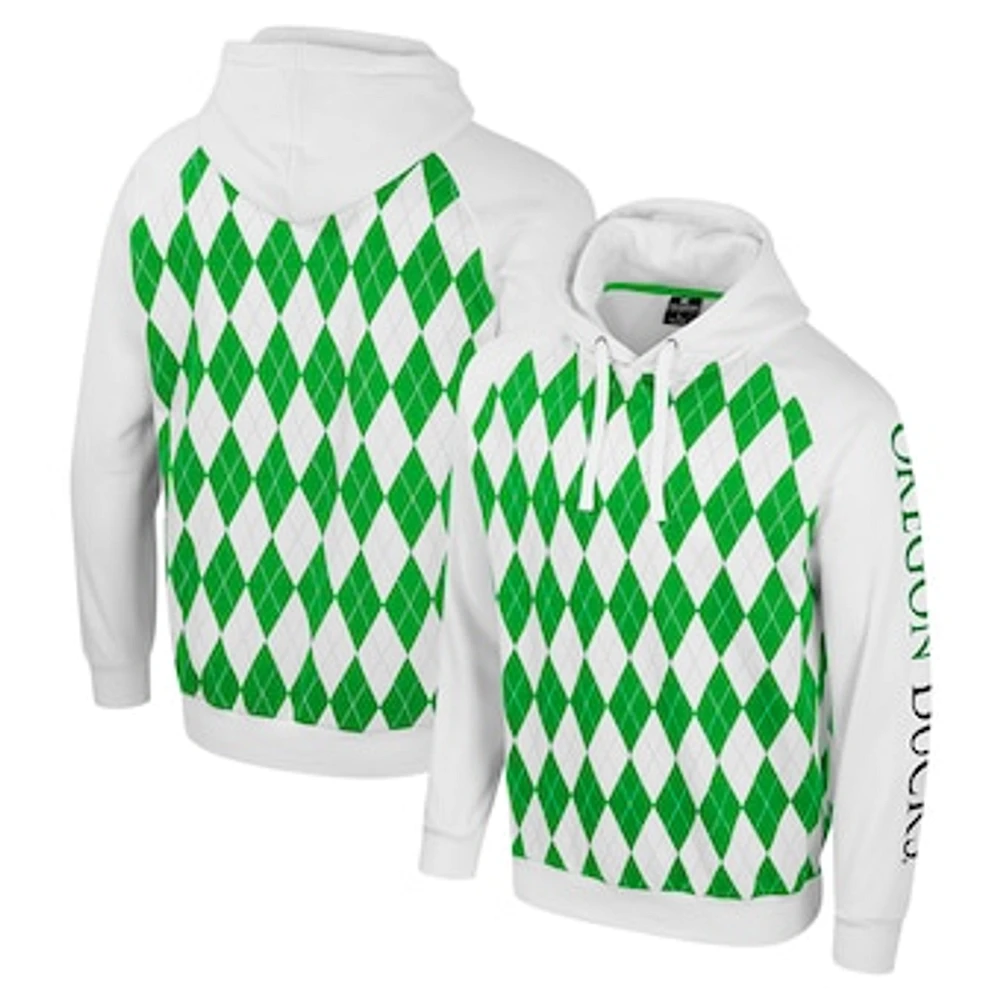 Men's Colosseum White Oregon Ducks The Dealio Raglan Pullover Hoodie