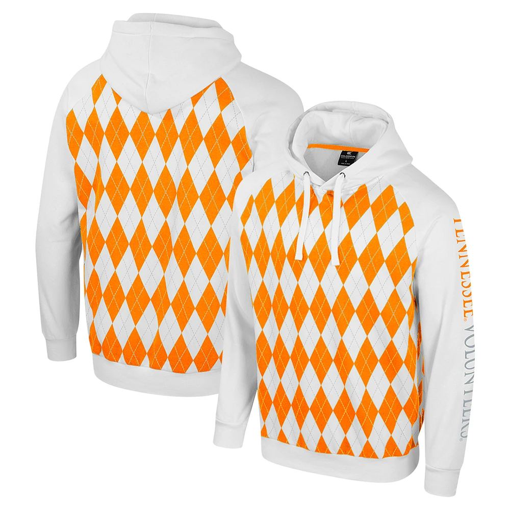 Men's Colosseum White Tennessee Volunteers The Dealio Raglan Pullover Hoodie