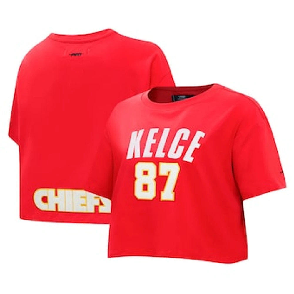 Women's Pro Standard Travis Kelce Red Kansas City Chiefs Player Name & Number Cropped Boxy T-Shirt