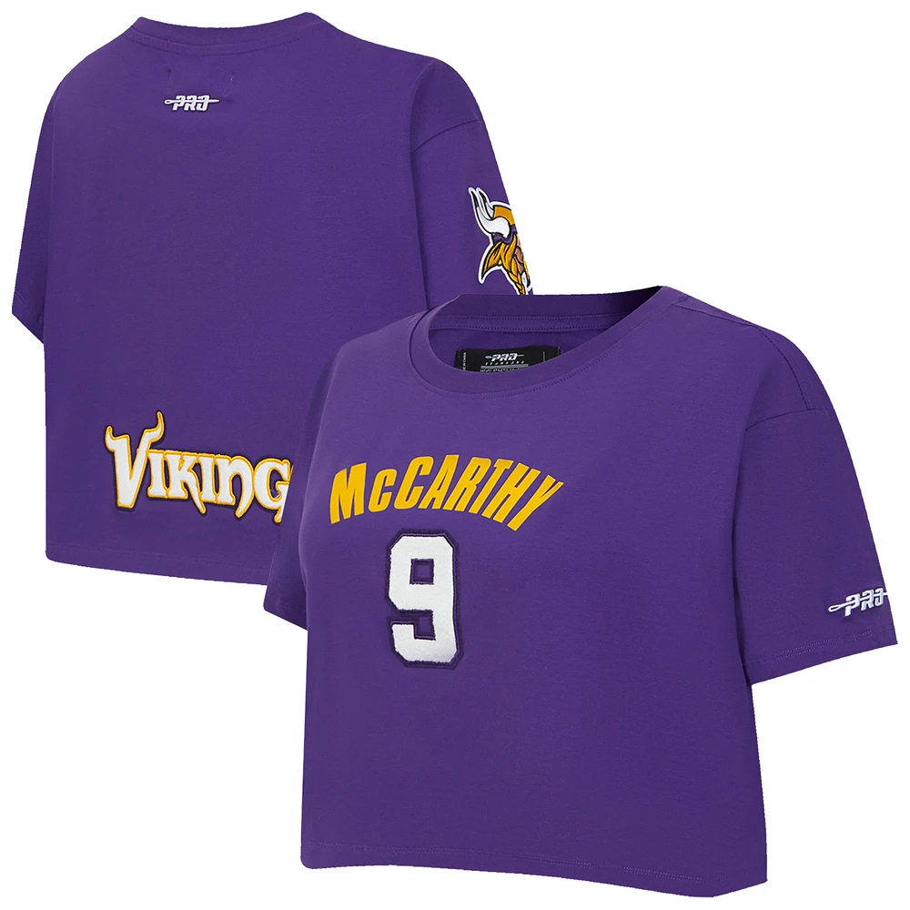 Women's Pro Standard J.J. McCarthy Purple Minnesota Vikings Player Name & Number Cropped Boxy T-Shirt