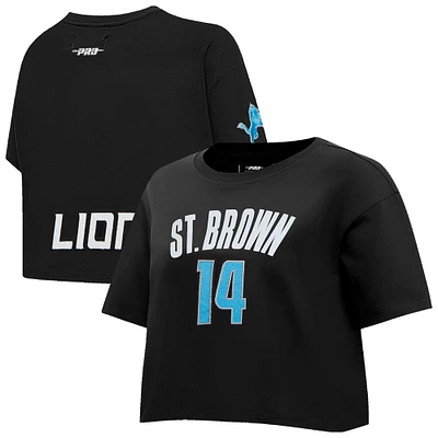 Women's Pro Standard Amon-Ra St. Brown Black Detroit Lions Player Name & Number Cropped Boxy T-Shirt