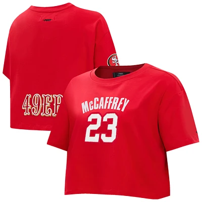 Women's Pro Standard Christian McCaffrey Scarlet San Francisco 49ers Player Name & Number Cropped Boxy T-Shirt