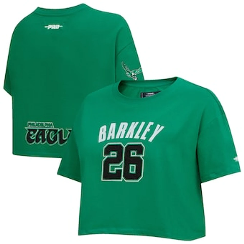 Women's Pro Standard Saquon Barkley Kelly Green Philadelphia Eagles Player Name & Number Cropped Boxy T-Shirt