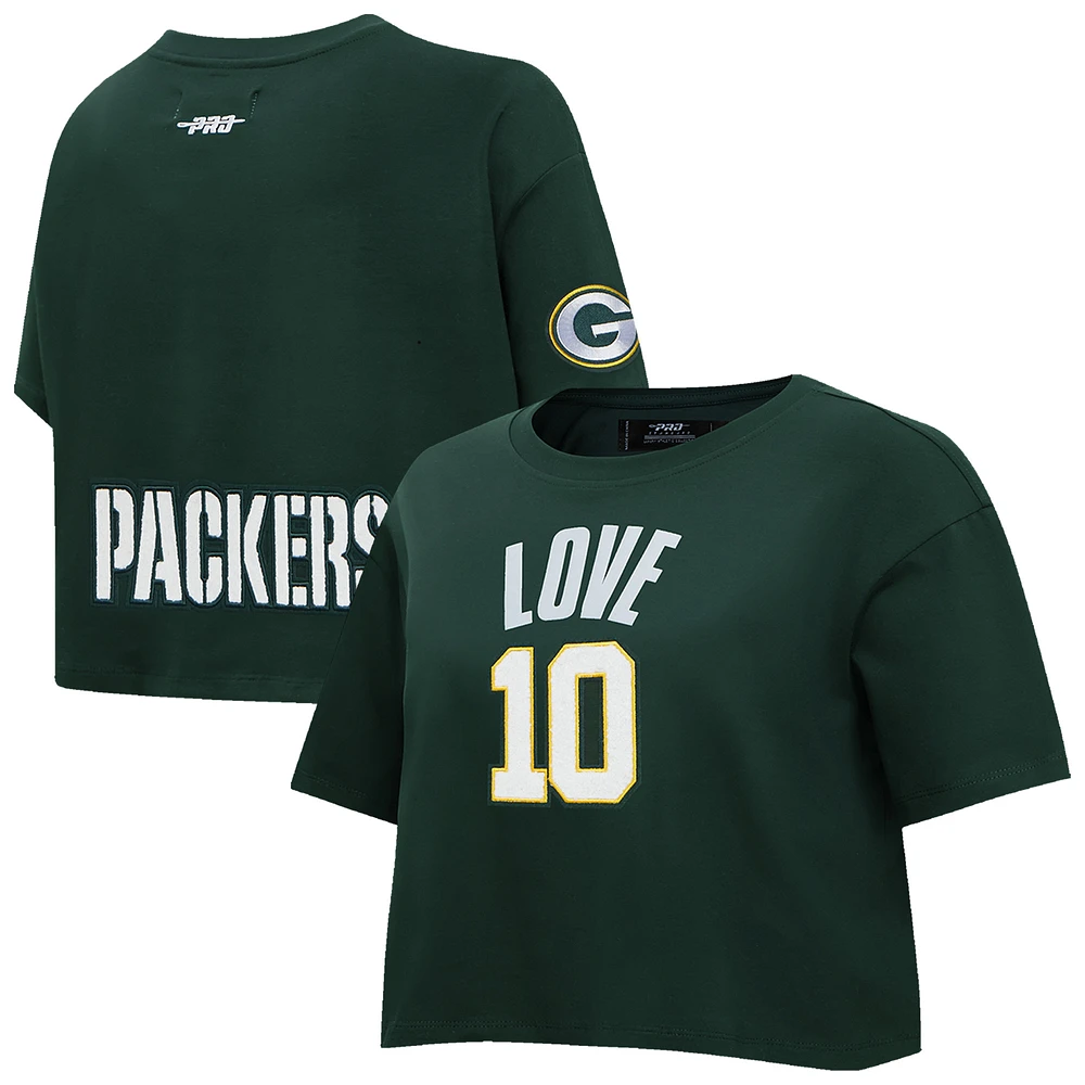 Women's Pro Standard Jordan Love Green Bay Packers Player Name & Number Cropped Boxy T-Shirt