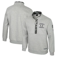 Men's Colosseum Heather Gray Miami Hurricanes OORAH OHT Military Appreciation Fleece Quarter-Zip Jacket