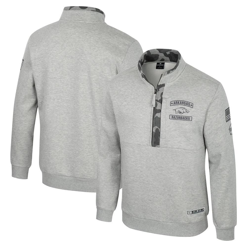 Men's Colosseum Heather Gray Arkansas Razorbacks OORAH OHT Military Appreciation Fleece Quarter-Zip Jacket