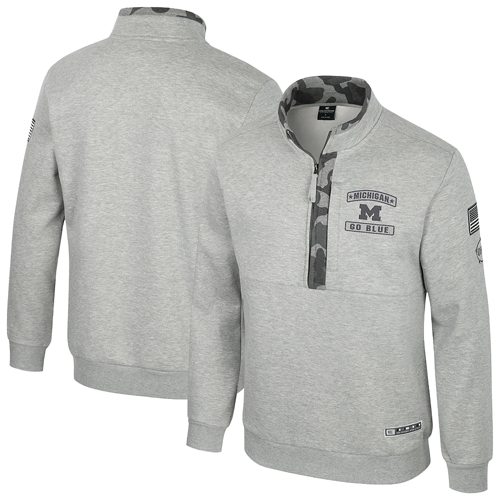 Men's Colosseum Heather Gray Michigan Wolverines OORAH OHT Military Appreciation Fleece Quarter-Zip Jacket