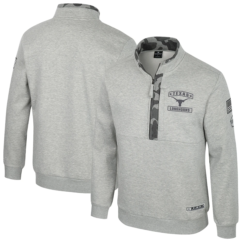 Men's Colosseum Heather Gray Texas Longhorns OORAH OHT Military Appreciation Fleece Quarter-Zip Jacket