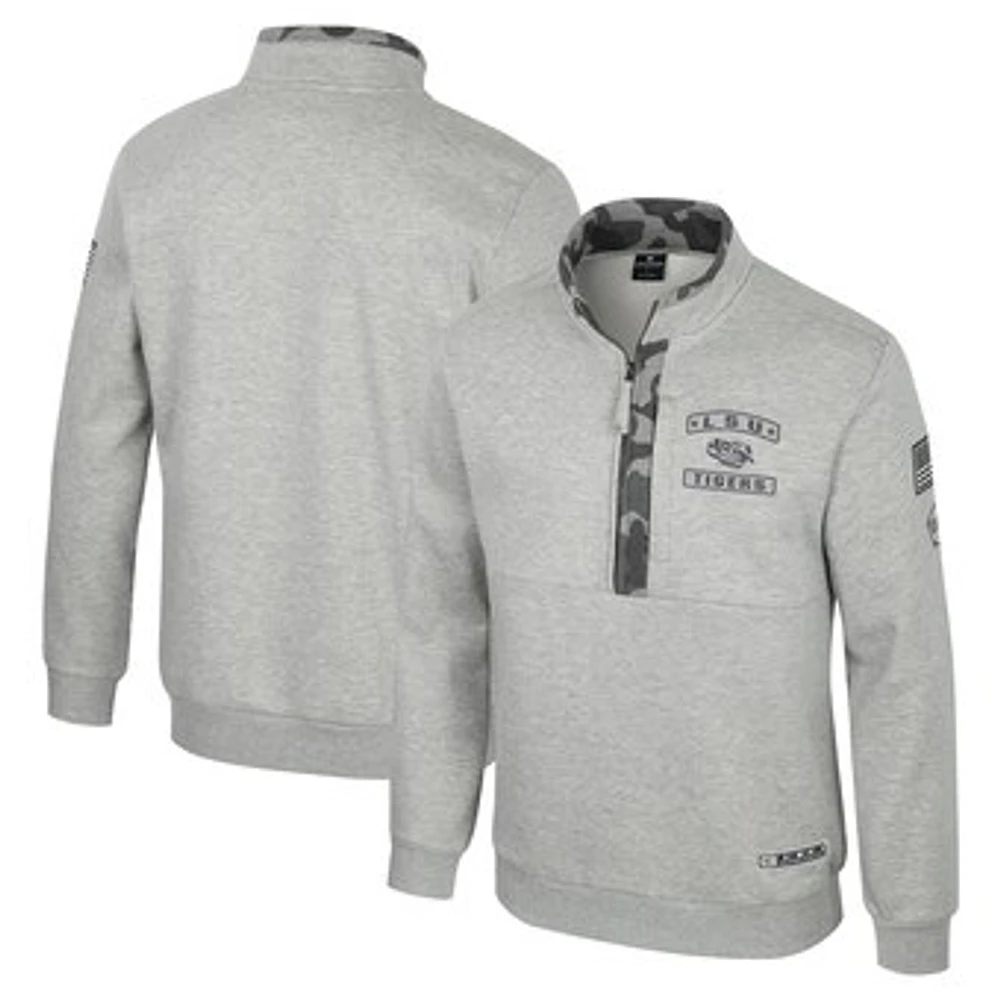 Men's Colosseum Heather Gray LSU Tigers OORAH OHT Military Appreciation Fleece Quarter-Zip Jacket