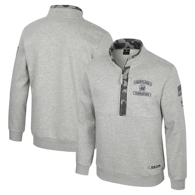 Men's Colosseum Heather Gray Maryland Terrapins OORAH OHT Military Appreciation Fleece Quarter-Zip Jacket