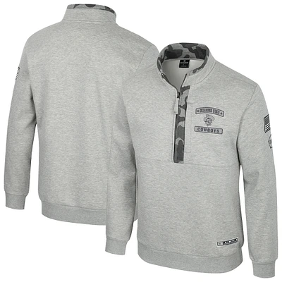 Men's Colosseum Heather Gray Oklahoma State Cowboys OORAH OHT Military Appreciation Fleece Quarter-Zip Jacket