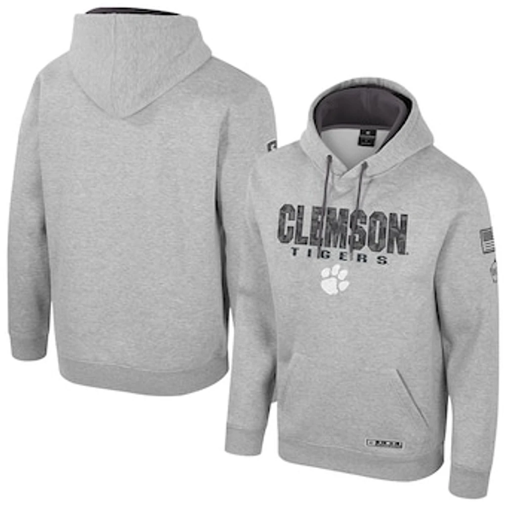 Men's Colosseum Heather Gray Clemson Tigers Oorah OHT Military Appreciation Pullover Hoodie