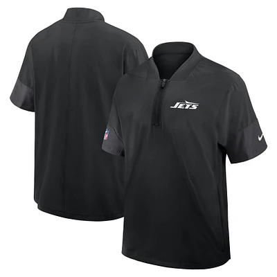 Men's Nike Black New York Jets Sideline Short Sleeve Quarter-Zip Performance Coach Jacket
