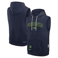 Men's Nike College Navy Seattle Seahawks Sideline Performance Sleeveless Pullover Hoodie
