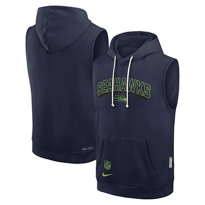 Men's Nike College Navy Seattle Seahawks Sideline Performance Sleeveless Pullover Hoodie