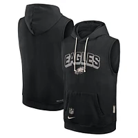 Men's Nike Black Philadelphia Eagles Sideline Performance Sleeveless Pullover Hoodie