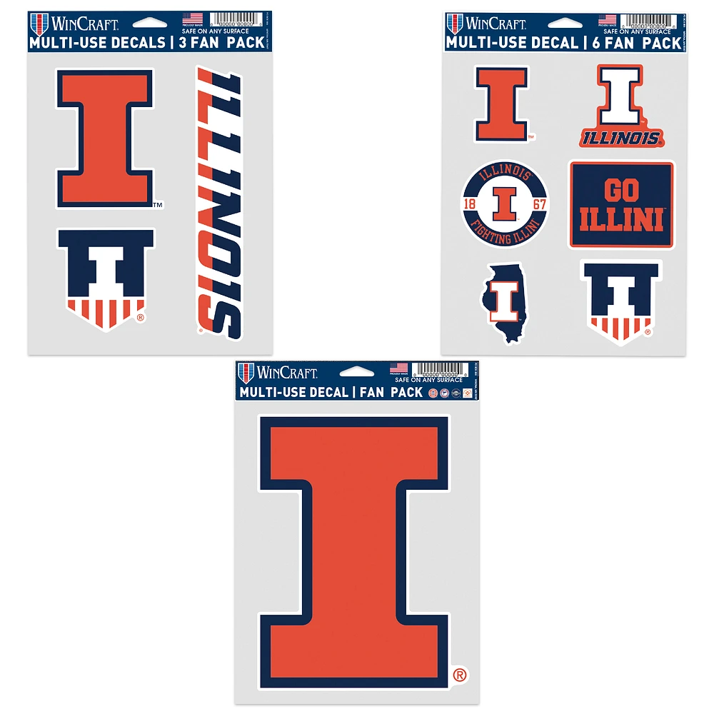 WinCraft Illinois Fighting Illini Three-Pack Fan Decal Set