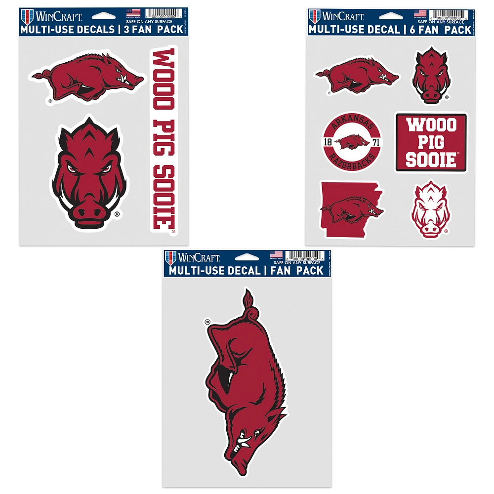 WinCraft Arkansas Razorbacks Three-Pack Fan Decal Set