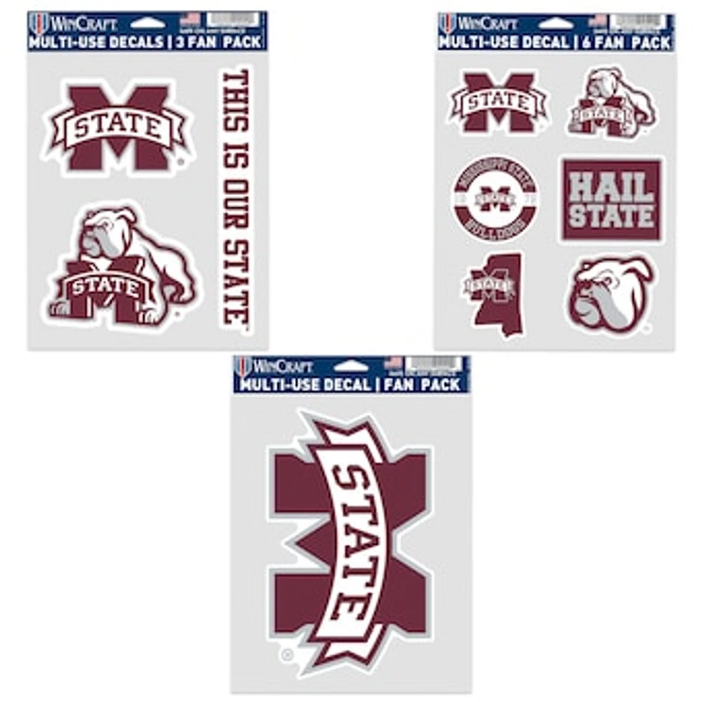 WinCraft Mississippi State Bulldogs Three-Pack Fan Decal Set