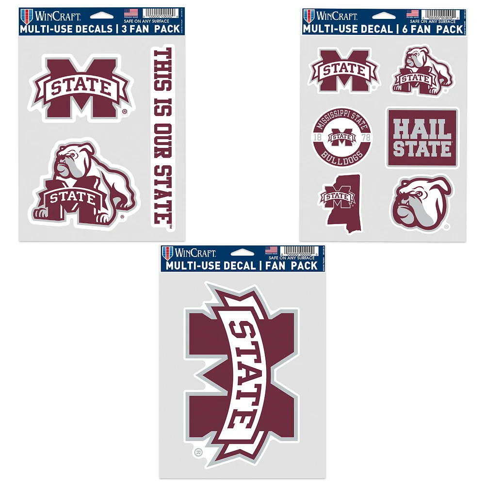 WinCraft Mississippi State Bulldogs Three-Pack Fan Decal Set