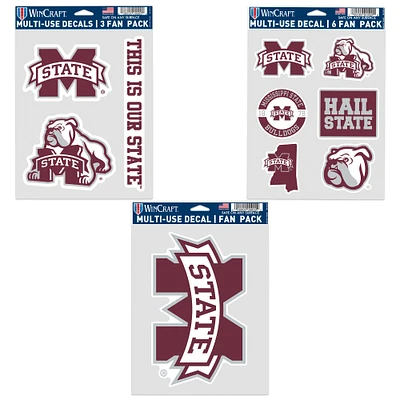 WinCraft Mississippi State Bulldogs Three-Pack Fan Decal Set