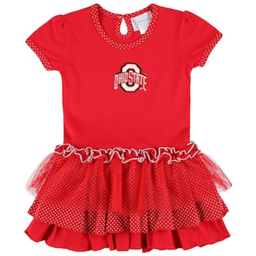 Toddler Two Feet Ahead  Scarlet Ohio State Buckeyes Pin Dot Tutu Dress