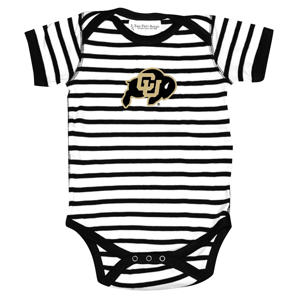 Infant Two Feet Ahead Black Colorado Buffaloes Stripe Shoulder Bodysuit