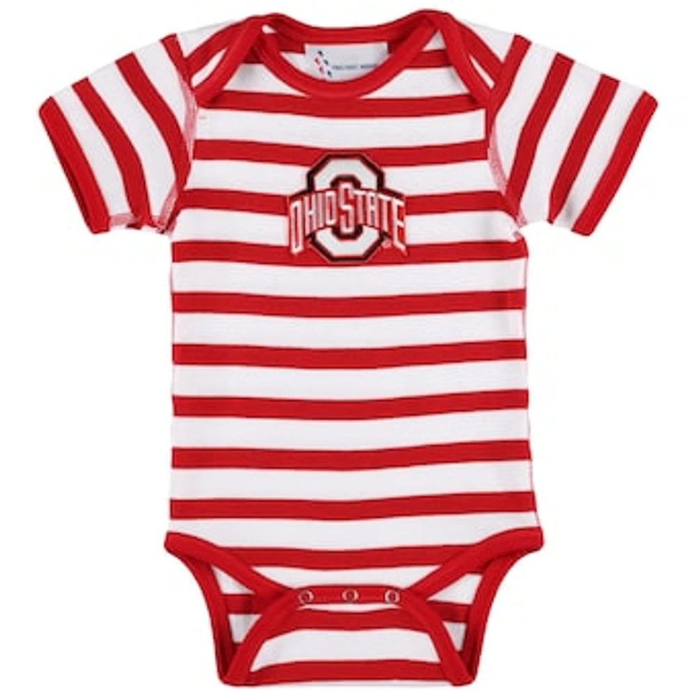 Newborn & Infant Two Feet Ahead Scarlet Ohio State Buckeyes Stripe Shoulder Bodysuit