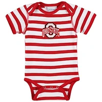 Newborn & Infant Two Feet Ahead Scarlet Ohio State Buckeyes Stripe Shoulder Bodysuit