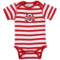 Newborn & Infant Two Feet Ahead Scarlet Ohio State Buckeyes Stripe Shoulder Bodysuit