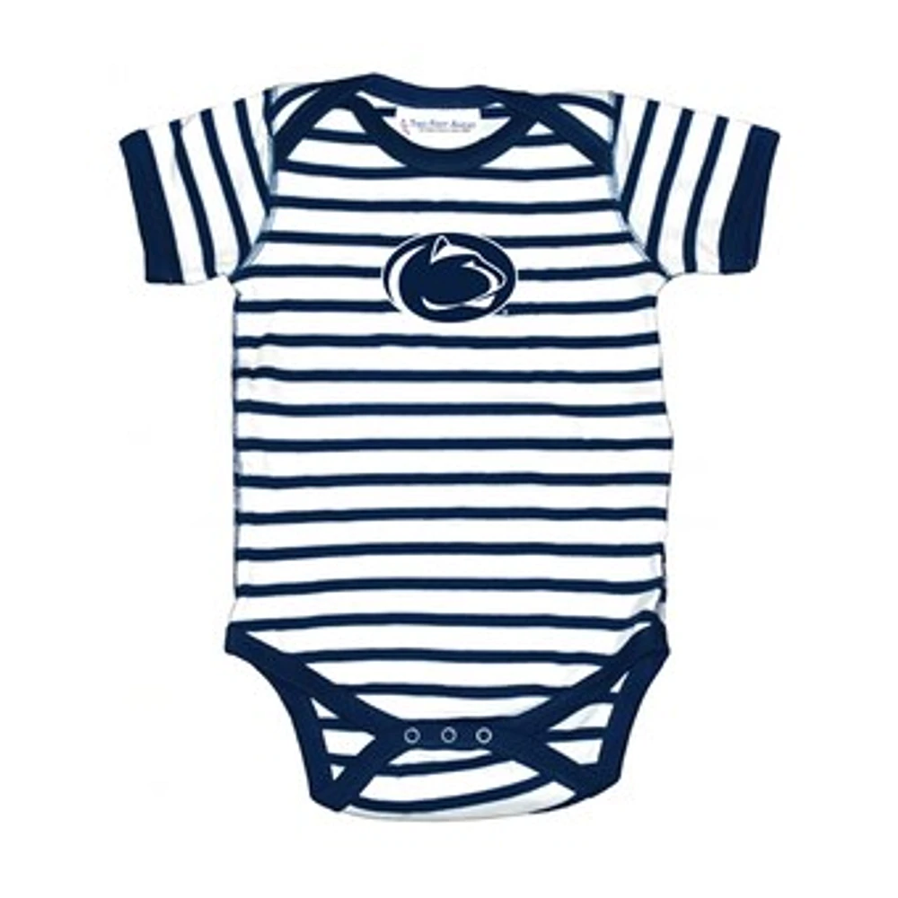 Newborn & Infant Two Feet Ahead Navy Penn State Nittany Lions Stripe Shoulder Bodysuit