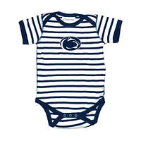 Newborn & Infant Two Feet Ahead Navy Penn State Nittany Lions Stripe Shoulder Bodysuit