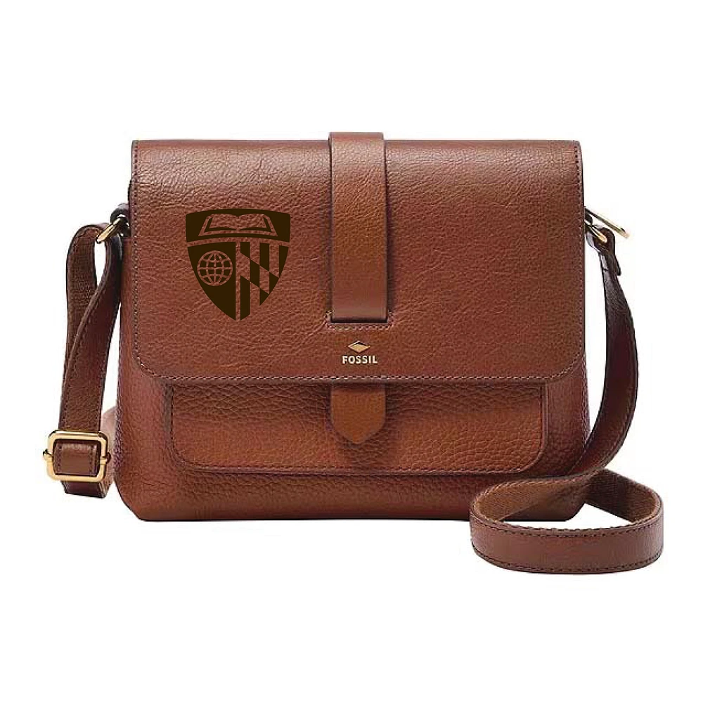 Fossil Johns Hopkins Blue Jays Kinley Brown Leather Small Crossbody Bag