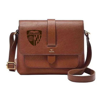 Fossil Johns Hopkins Blue Jays Kinley Brown Leather Small Crossbody Bag