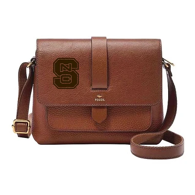 Fossil NC State Wolfpack Kinley Brown Leather Small Crossbody Bag