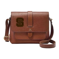 Fossil NC State Wolfpack Kinley Brown Leather Small Crossbody Bag