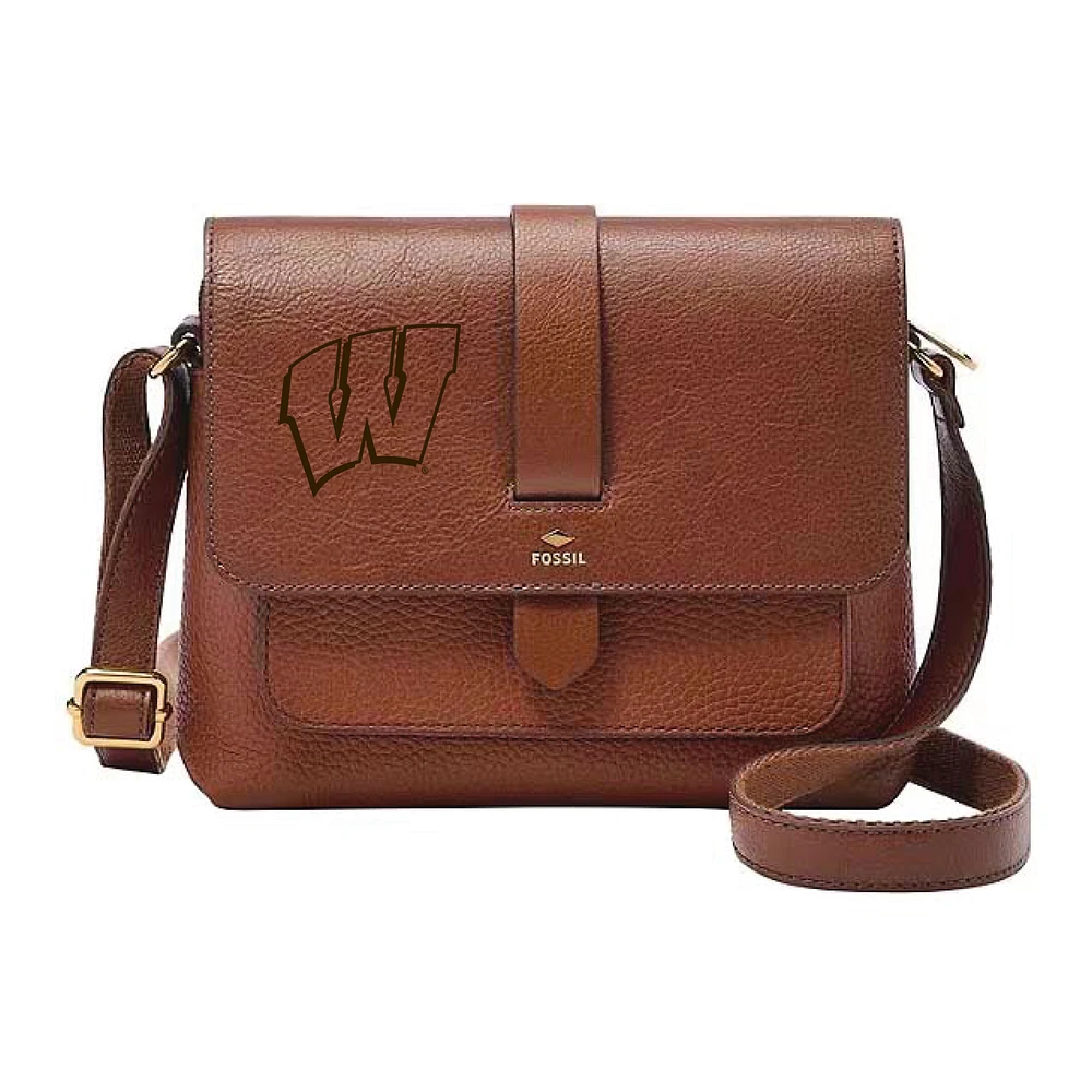 Fossil Wisconsin Badgers Kinley Brown Leather Small Crossbody Bag