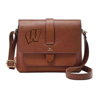 Fossil Wisconsin Badgers Kinley Brown Leather Small Crossbody Bag