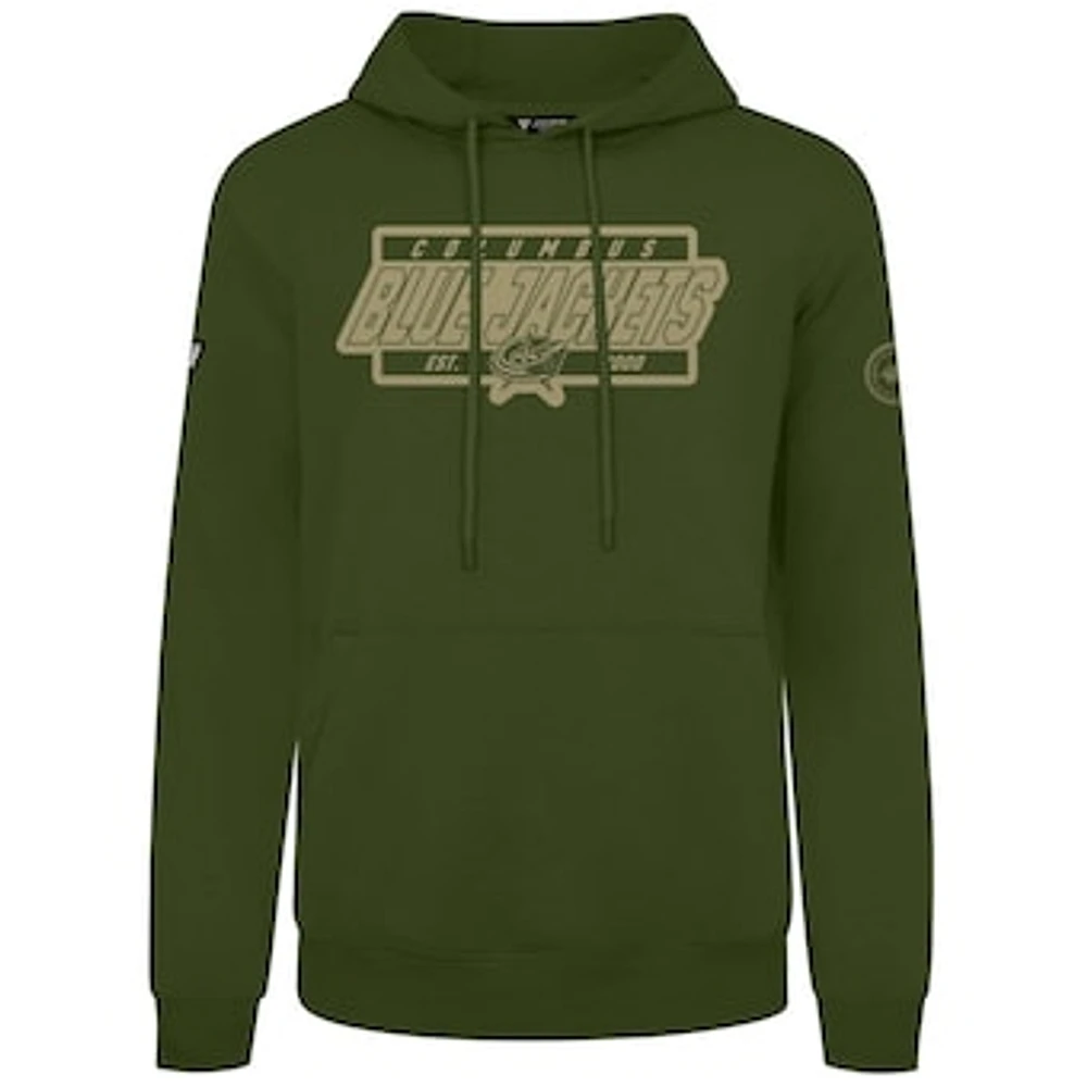 Men's Levelwear Olive Columbus Blue Jackets Podium Pullover Hoodie