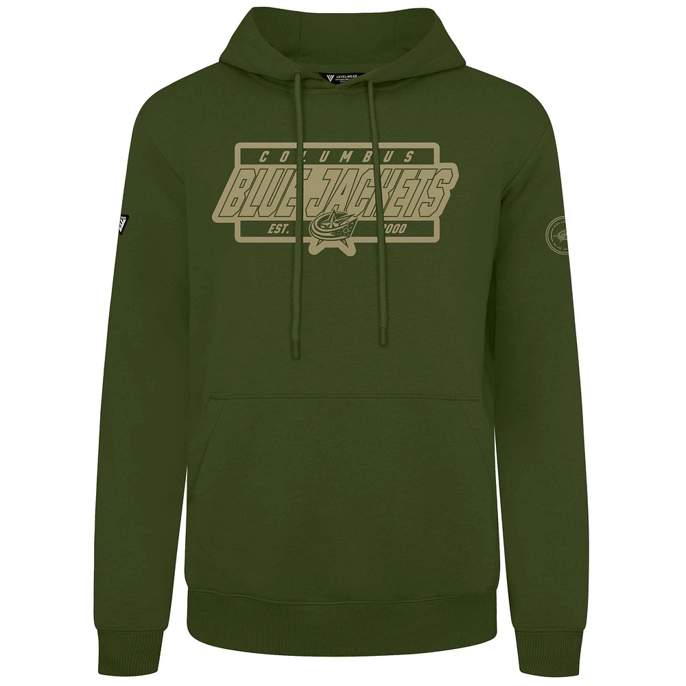 Men's Levelwear Olive Columbus Blue Jackets Podium Pullover Hoodie