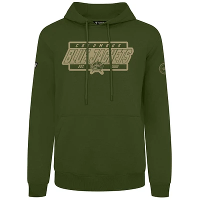 Men's Levelwear Olive Columbus Blue Jackets Podium Pullover Hoodie