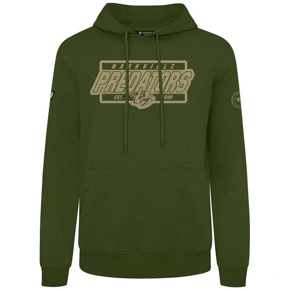 Men's Levelwear Olive Nashville Predators Podium Pullover Hoodie