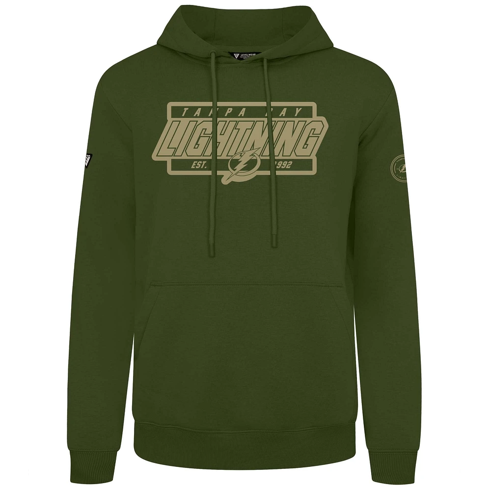 Men's Levelwear Olive Tampa Bay Lightning Podium Pullover Hoodie