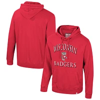 Men's Colosseum Red Wisconsin Badgers Big & Tall Cap E-Tan Pullover Hoodie