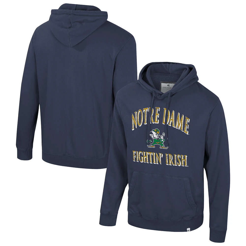 Men's Colosseum Navy Notre Dame Fighting Irish Big & Tall Cap E-Tan Pullover Hoodie