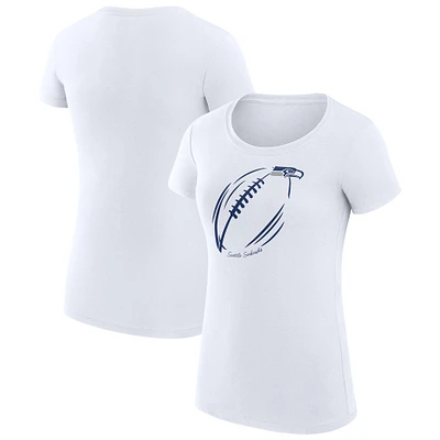 Women's G-III 4Her by Carl Banks White Seattle Seahawks Subtle Football Fitted T-Shirt