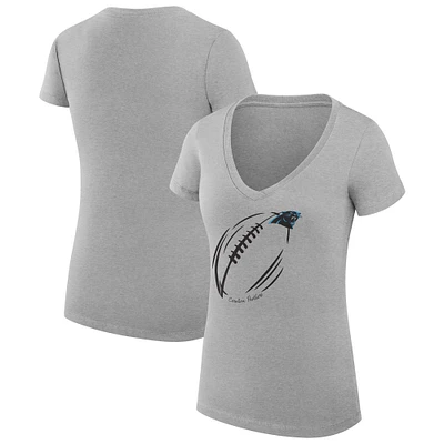 Women's G-III 4Her by Carl Banks Heather Gray Carolina Panthers Subtle Football Fitted V-Neck T-Shirt