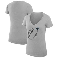 Women's G-III 4Her by Carl Banks Heather Gray Carolina Panthers Subtle Football Fitted V-Neck T-Shirt
